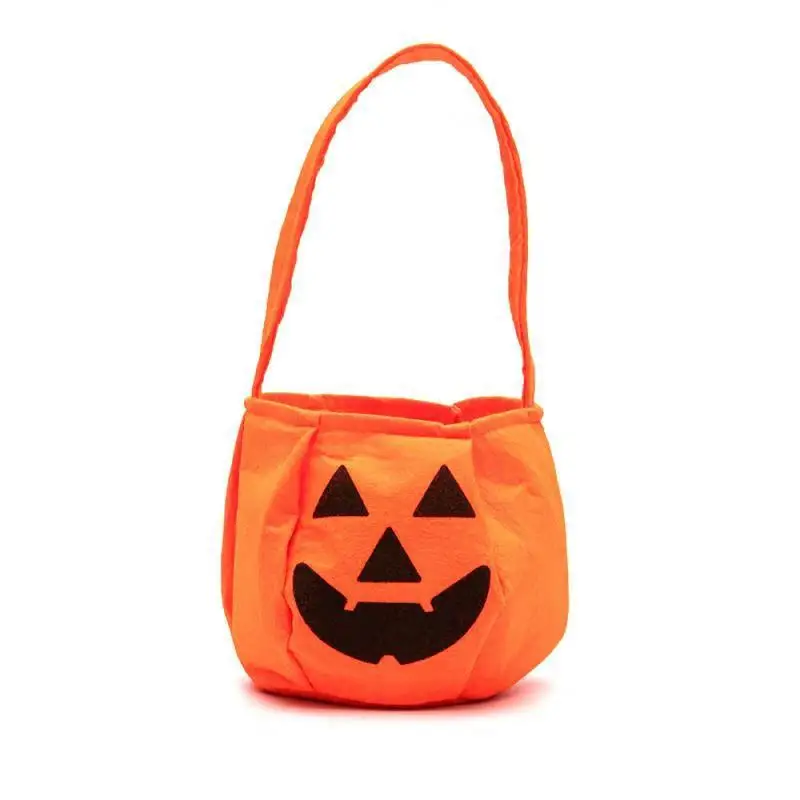 3pcs Halloween Pumpkin Candy Bags Non Woven Buckets Trick or Treat Holder Handbag Basket Party Favor Holders for Kids