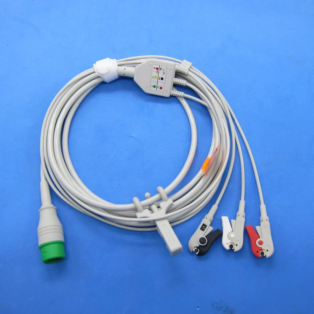 

ecg cable with 3leads clip and 12pin connector for comen C50,C60,C70,C80 patient monitor