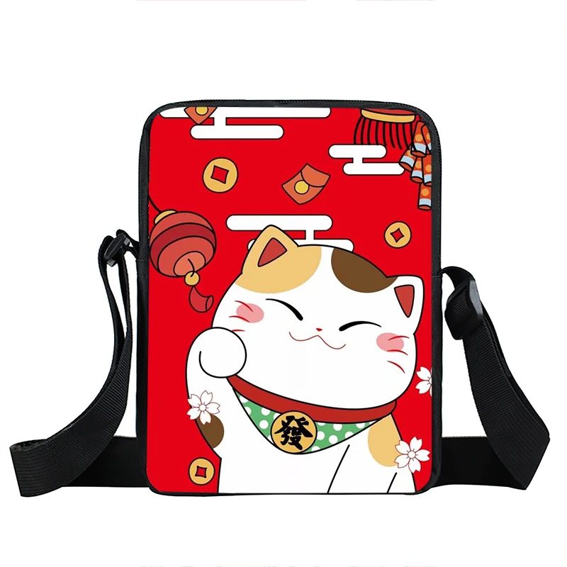 Japanese Lucky Fortune Cat Print Crossbody Bag Women Casual Handbags for Travel Girls Daily Shoulder Bags Student Bookbag Gift