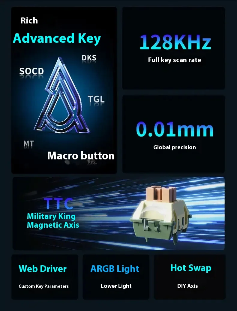 لوحة مفاتيح ميكانيكية AJAZZ AK980 MAX سلكية 0.01mmRT 0.125ms لوحة مفاتيح قابلة للتبديل السريع ARGB ألعاب رياضية إلكترونية هدية لوحة مفاتيح سلكية مخصصة