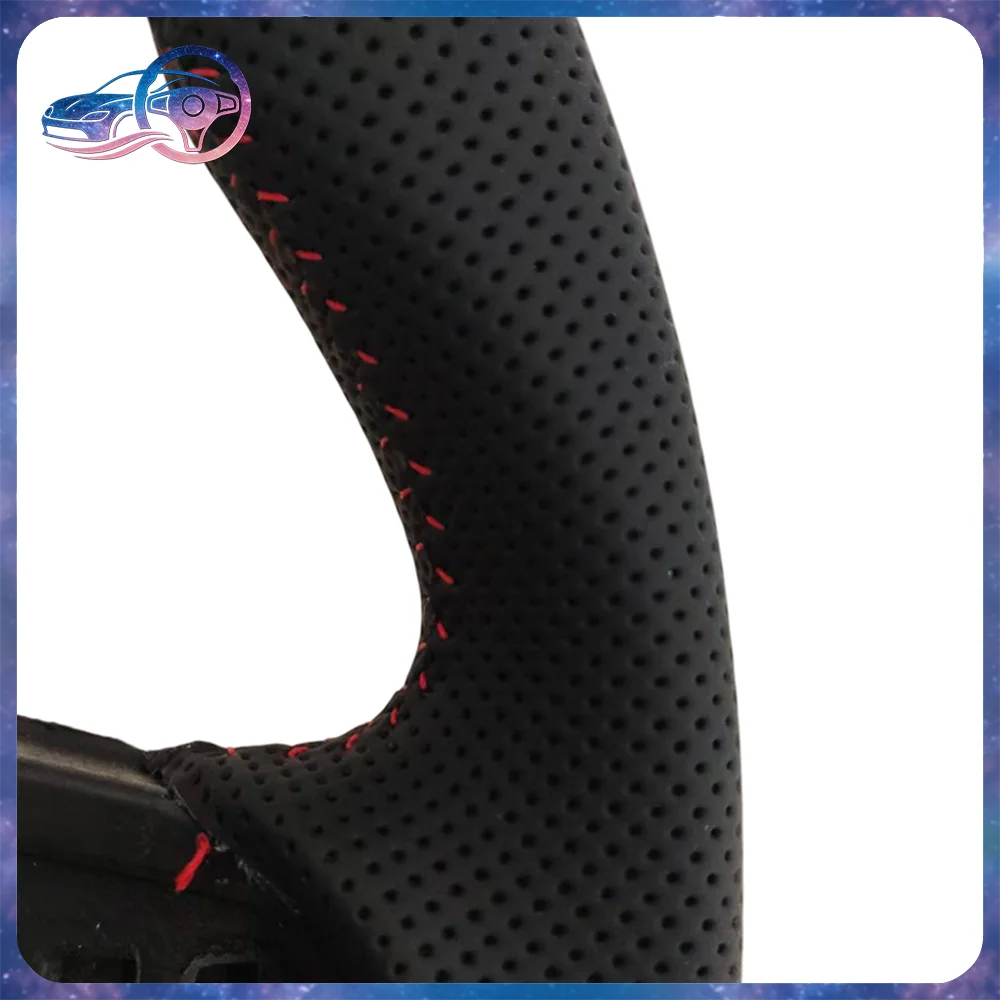 Leather Steering Wheel - Red Stitched Perforated Design, Full Fit for Audi R8