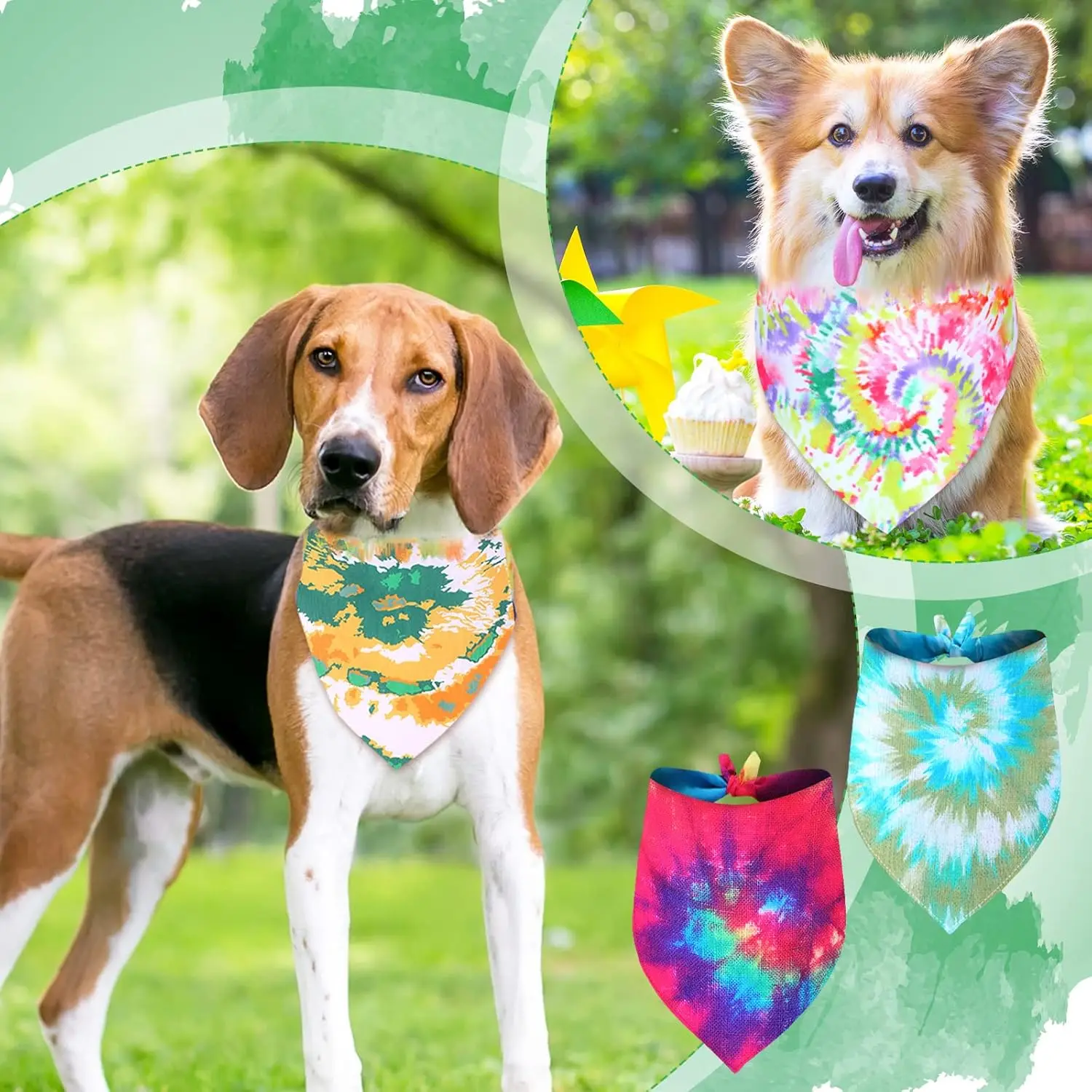 50 Stück Batik-Hunde-Bandanas, groß, Frühling und Sommer, für die Tierpflege, Salon, dreieckig, waschbar, Hunde-Lätzchen, Kopftuch für kleine, mittelgroße und große – Detail 3