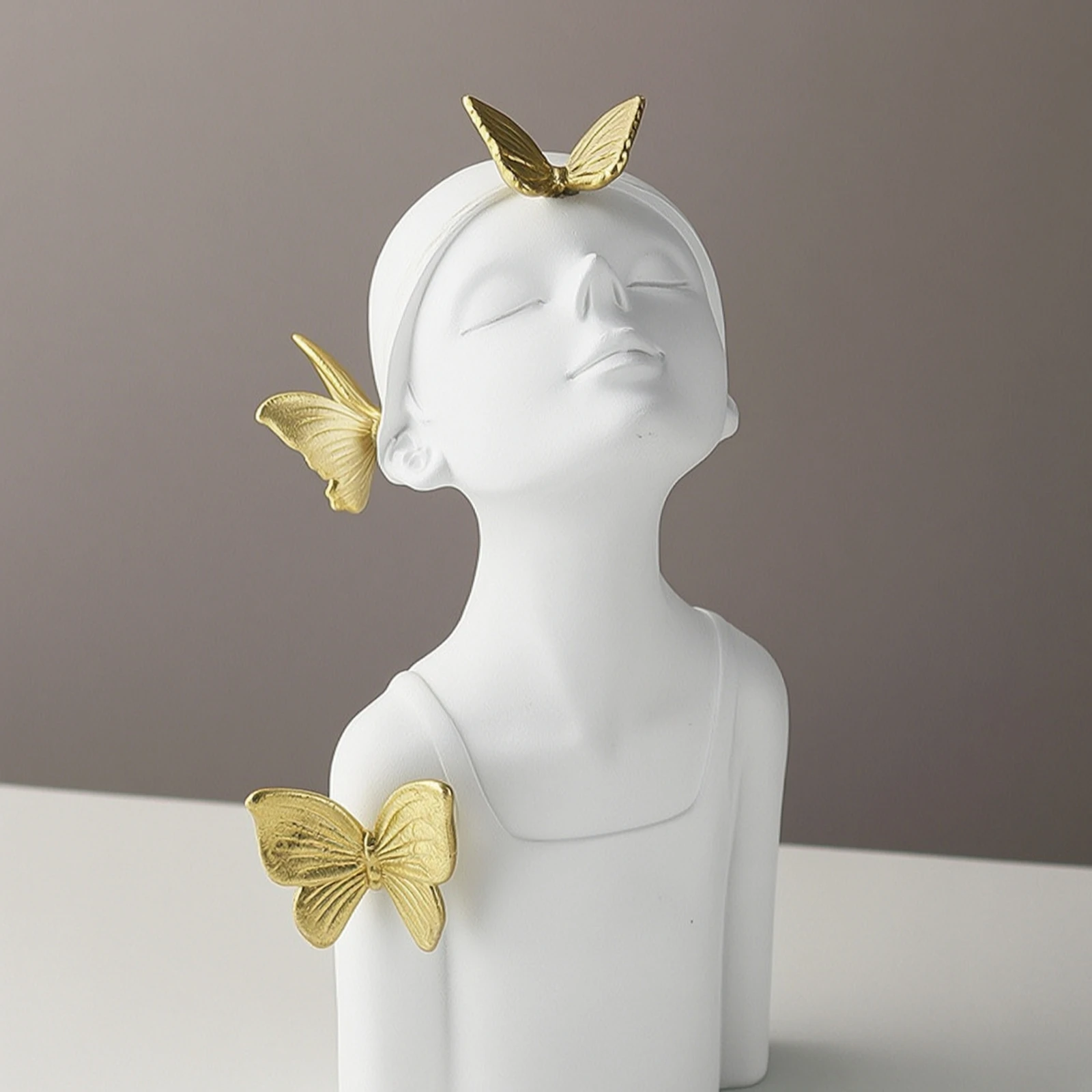 Resin Figurine with Butterflies Sculpted Girl Figurine Resin Sculpture Whimsical Decor Modern for Women, Desk, Vanity