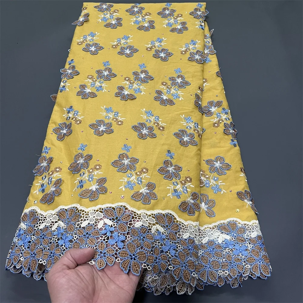 

African Nigerian Sequins Tulle Lace Fabric Sewing Prom Dresses Embroidery High Quality Guipure 2026 cotton hz1403 5Yad