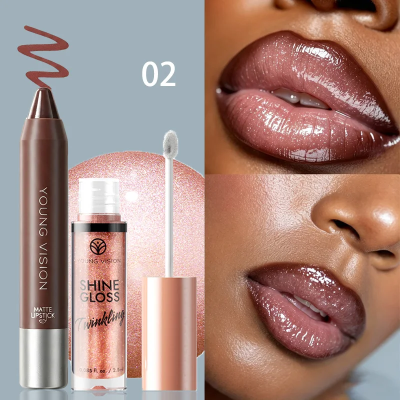 YOUNG VISION 7-Color Liquid Lip Gloss Long-Lasting Glitter Lip Gloss Moisturizing Shimmering Pearl Lip Gloss Makeup Look