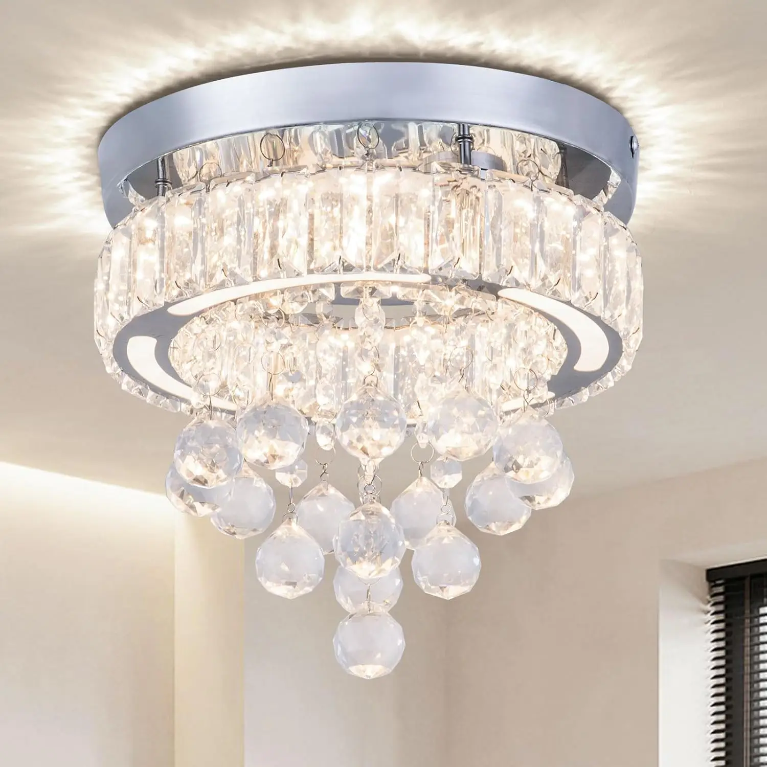 

Crystal Chandelier Modern LED Ceiling Light Fixture Small Flush Mount Chandelier Ceiling Light Crystal Ceiling Light for Bedroom