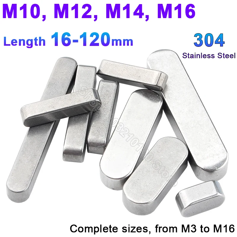

1Pc M10 M12 M14 M16 304Stainless Steel Parallel Key Square Rectangular Keys Round Ended Dowel Drive Shaft A Type Flat Key GB1096