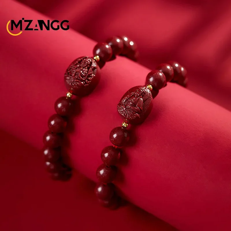 Natural Cinnabar Twelve Zodiac Bodhisattva Buddha Hand String Male and Female Mouse Tiger Dragon Fashion Jewelry Lucky Amulet