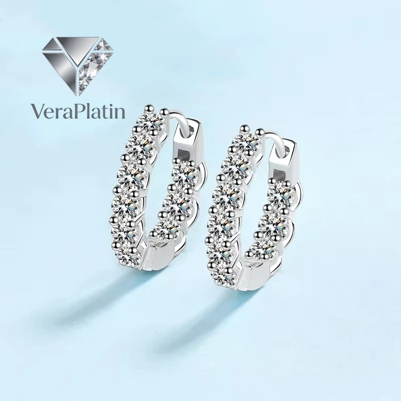 

ВераПлатин Свадебные серьги-кольца из белого золота 18 карат для женщин, изысканные ювелирные украшения для помолвки, с муассанитом 1,8 карата, для девушки/подруги