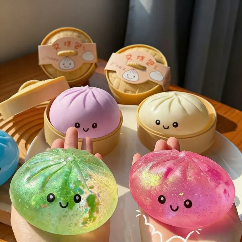 Niedliches Dampfbrötchen Squishy Fidget-Spielzeug Weiches Langsam Zurückfederndes Sensorisches Stressabbau-Spielzeug mit Mini-Dampfgarer für Kinder und Erwachsene als Geschenk