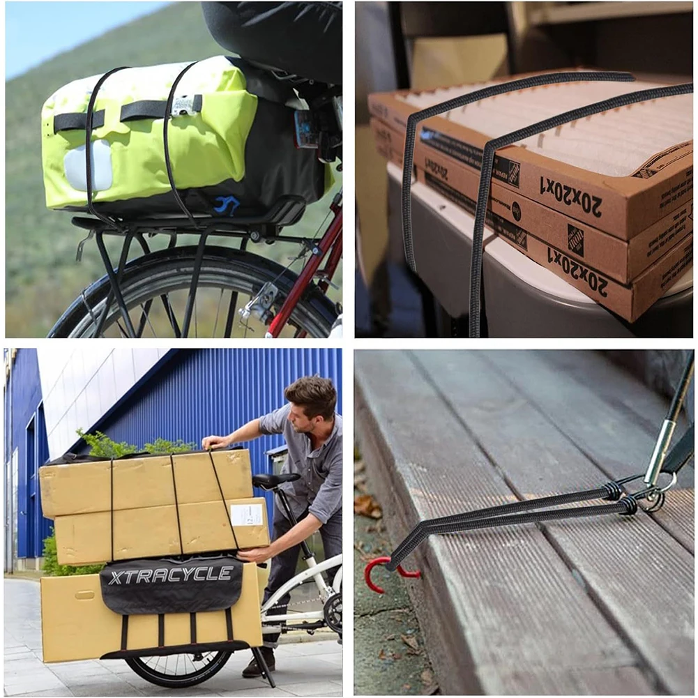 

10 шт. банджи-шнуры с крючками, сверхмощные эластичные банджи-ремни для улицы, в комплект входит 30 см, 60 см, 100 см для велосипедов, кемпинга на открытом воздухе