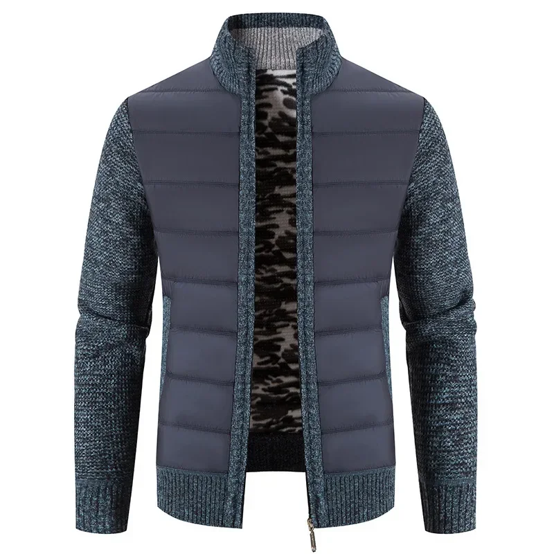

Winter Thick Fleece Cardigan Men Warm Sweatercoat Fashion Patchwork Mens Knittde Sweater Jackets Casual Knitwear Outerwear Men