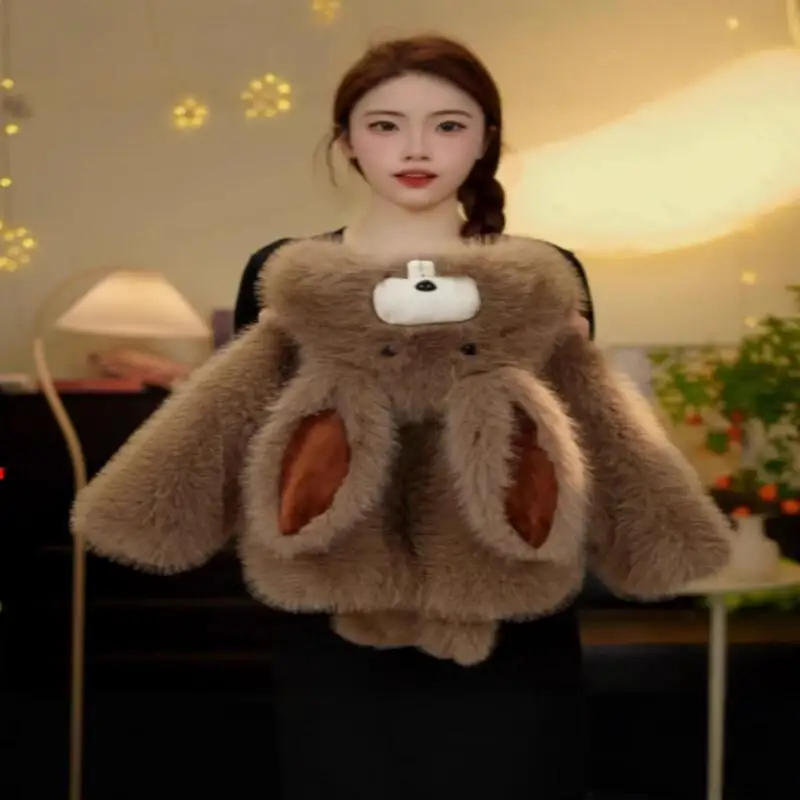 

Теплое пальто для мальчиков и девочек, осенне-зимняя верхняя одежда с милым мультяшным кроликом, утепленные топы с капюшоном, удобная детская одежда для детей 4-12 лет