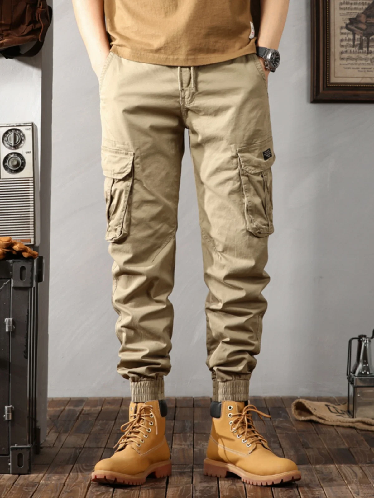 

Men's Casual American Workwear Pants Spring Autumn Winter Loose Tied Cuffed Loose Fit Cotton Trousers Faionable Brand