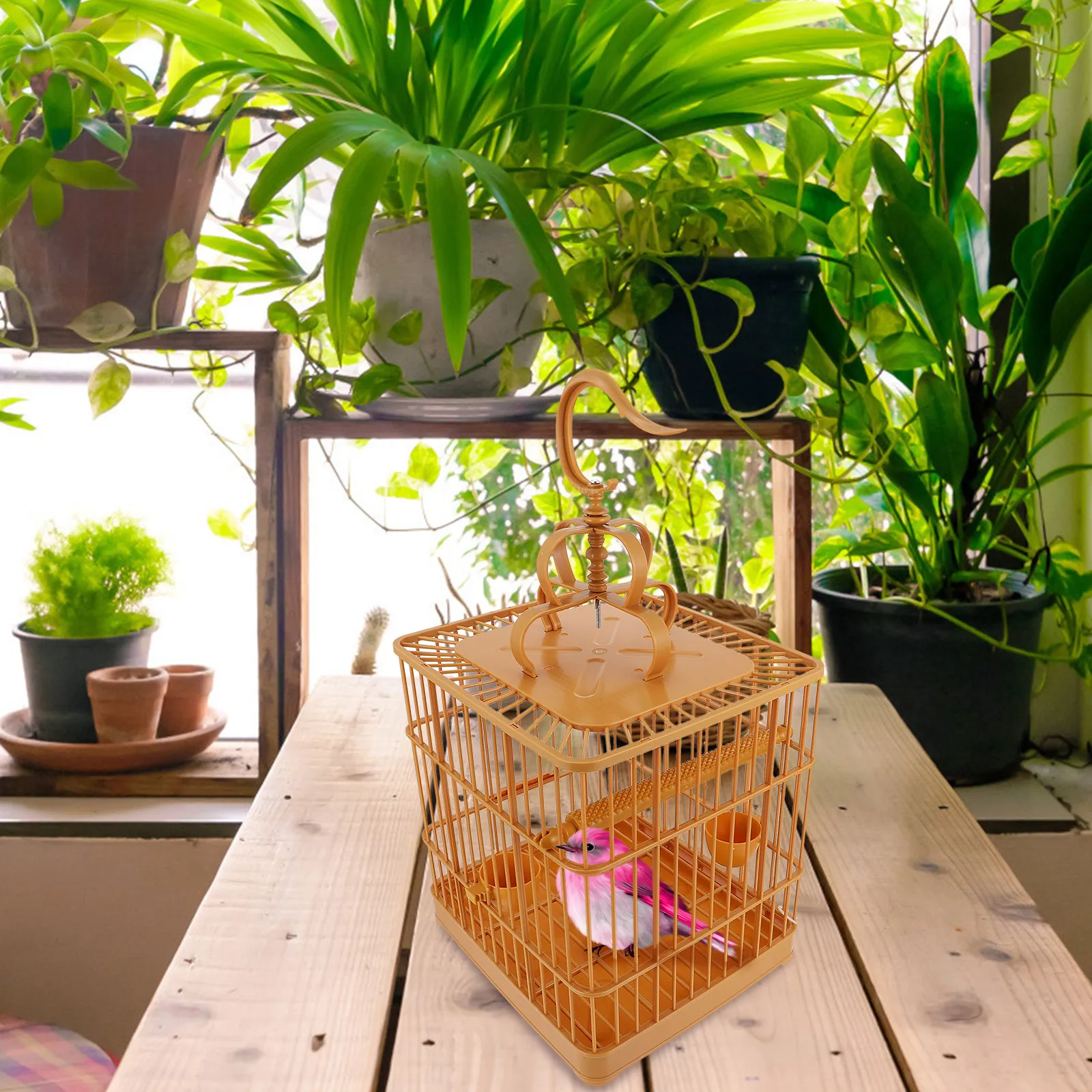 1set-exquisite-plastic-pet-bird-cage-for-parrot-cockatiel-budgie-parakeet-with-hanging-hook-standing-pole-bottom-tray-ample
