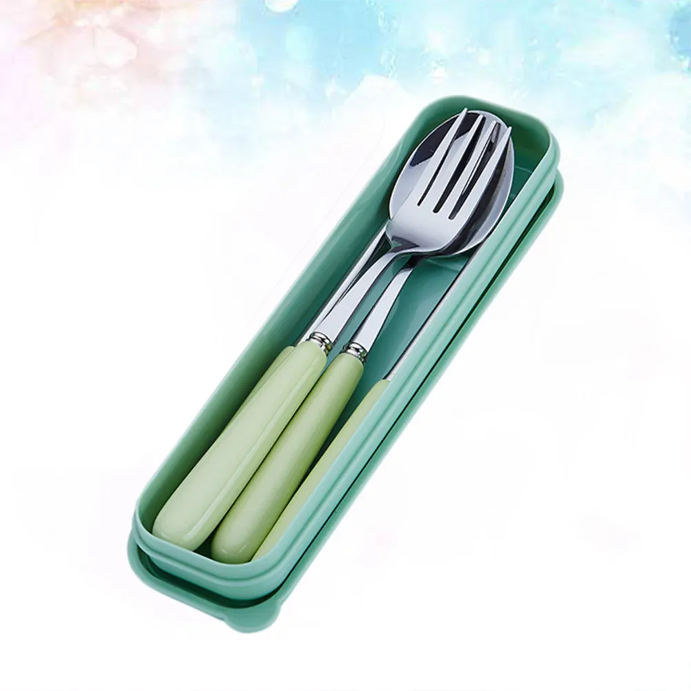

Stainless Steel Tableware Set Portable Dinner Service with Case Flatware Spoon Fork Chopsticks for Picnic Outdoor Green