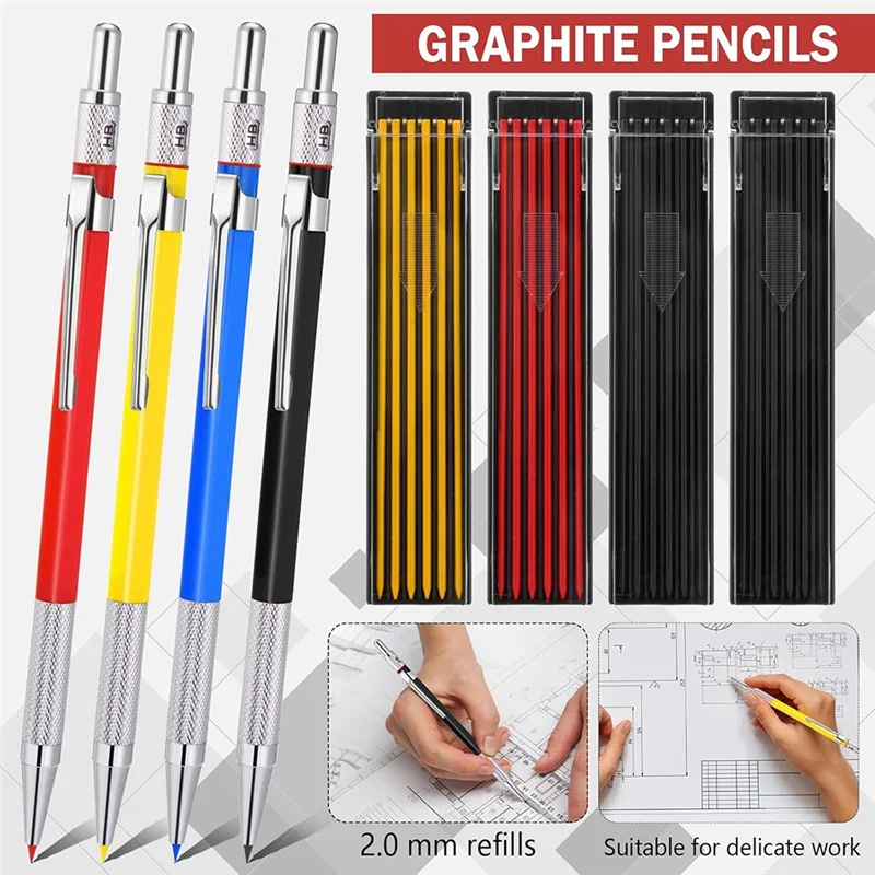 Mechanical Pencil Set 22 Pieces Includes 78 Refills, Sharpener, Long-Nib Markers For Carpenters