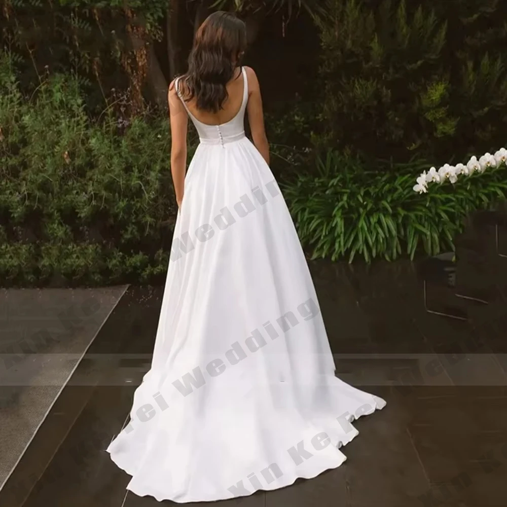 Proste damskie suknie ślubne satynowe seksowne z odkrytymi ramionami kwadratowy dekolt księżniczka suknie ślubne formalne na bal imprezę szyte na miarę 웨딩드레스 Robe