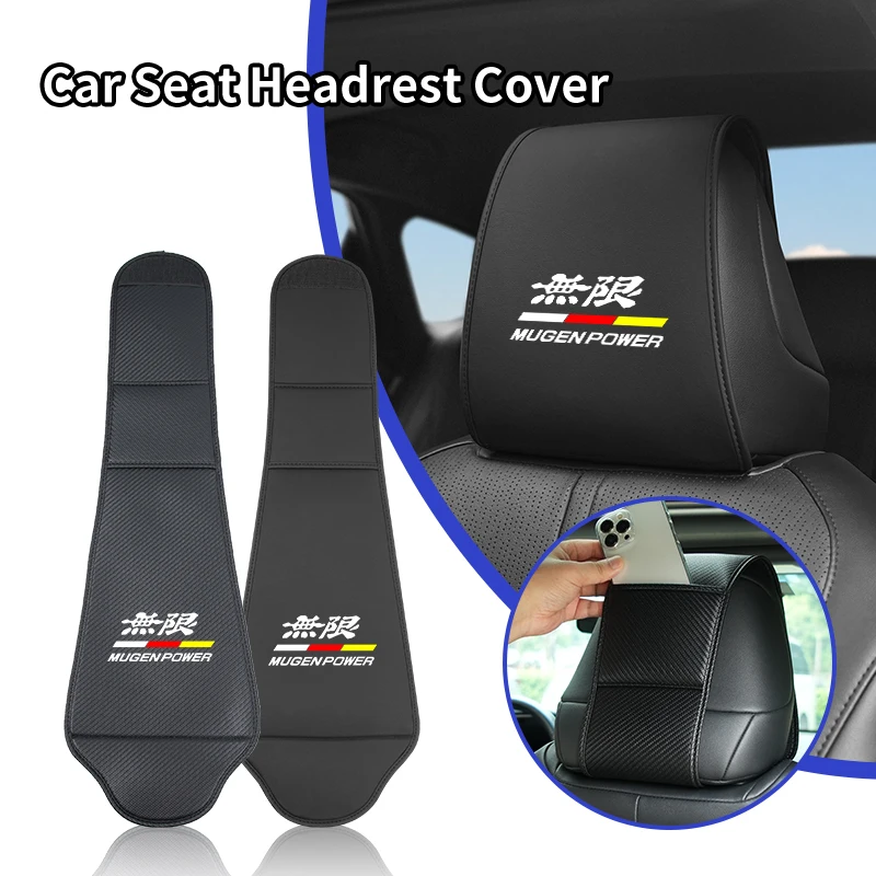 Funda protectora para reposacabezas de coche, bolsa de almacenamiento, funda de almohada de cuero para Honda Mugen Civic Accord Fit Jazz CRV BRV HRV Insight P, 1/2 Uds.