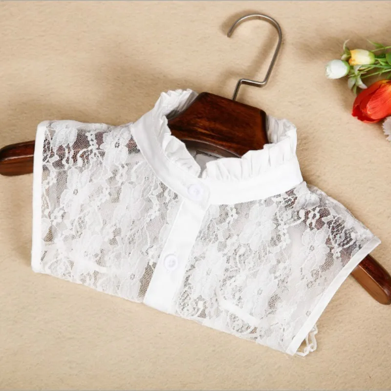 

Women Lace Collar Pure Color Detachable Lapel Choker Necklace Shirt Fake False Blouse Sweatshirt Vest Accessories