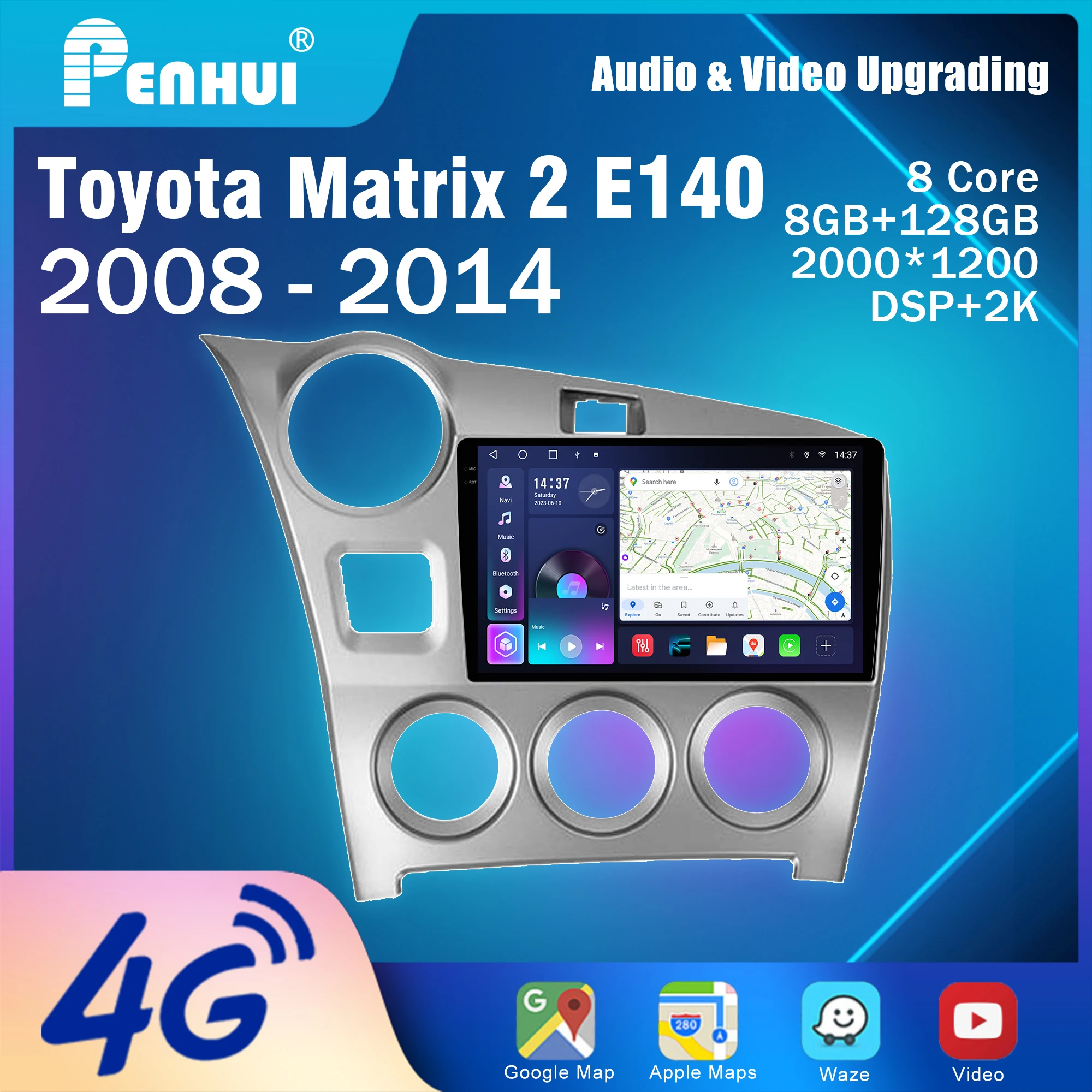 Penhui Android Car DVD Player Screen for Toyota Matrix 2 E140 2008 - 2014 Audio Video 2 Din DSP  Bluetooth  Carplay