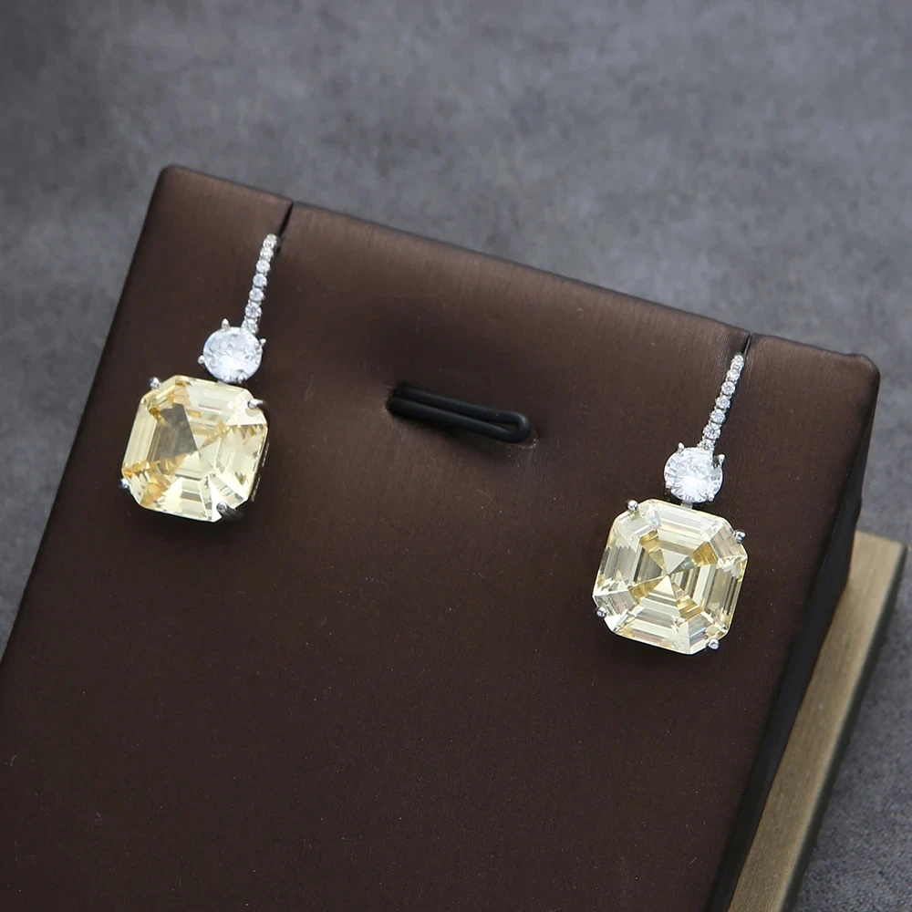 

Luxury Simplicity Geometry Round Square Drop Earrings For Women Wedding Cubic Zirconia CZ DUBAI Bridal Jewelry HXS017