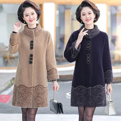 Autumn Winter Women's Imitation Mink Cashmere Coat Thick Long Knitted Sweaters New Noble Middle Aged Double Sided Jacket L-6XL