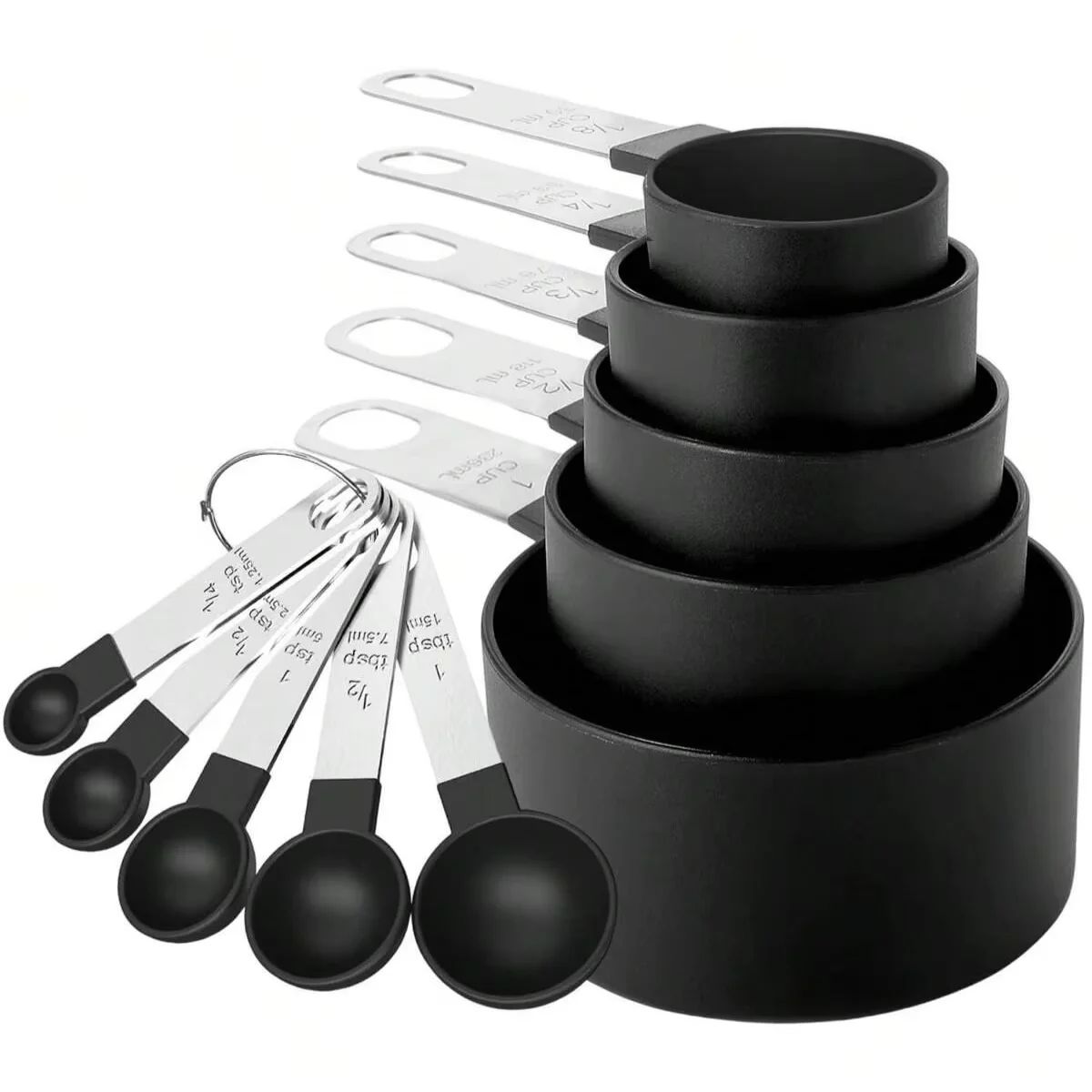 10-teiliges Messbecher- und Löffel-Set, Stapelbares Messlöffel-Set mit Edelstahlgriff, Messbecher für Trockene und Flüssige Zutaten