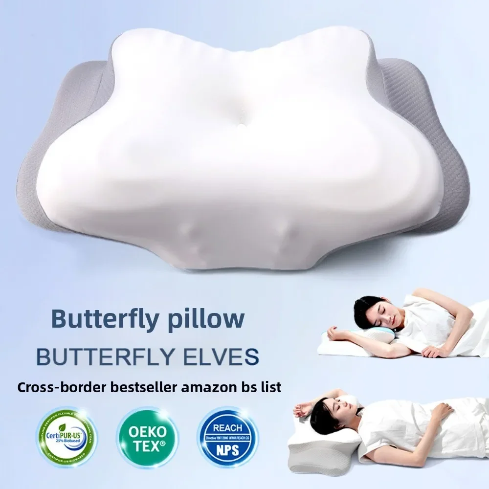 

Подушка с нулевой точкой памяти в форме бабочки с медленной защитой отскока для шейного отскока позвоночника, боковая подушка для сна в форме ледяного шелка