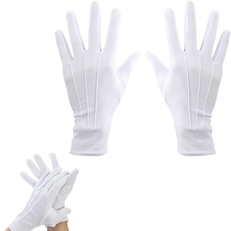 2/4 Paar weiße Handschuhe, Smoking, formelle Uniform, Baumwollhandschuhe, Herren und Damen, atmungsaktiv, Vollfinger für Schutzband, Butler-Kostüm-Handschuhe