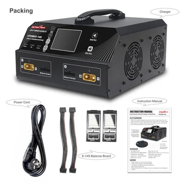 Ultra Power UP2800 6S-14S 2X1400W 28A LiPo/LiHV/Intelligent Battery Balance Charger For Agriculture Drone DIY