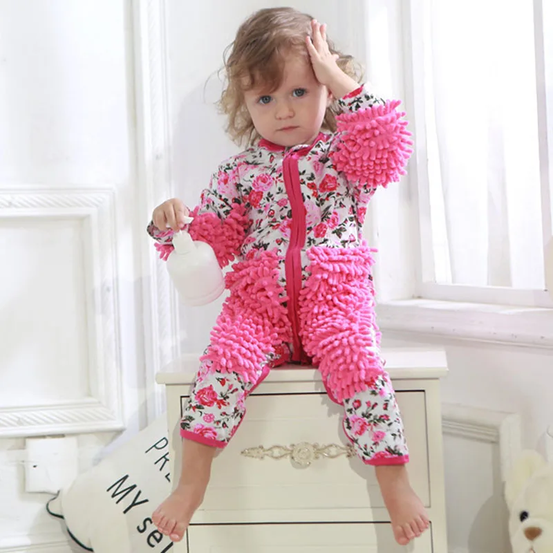 Baby Clothes Boys Girls Cleaning Mop Romper Baby Mop Clothes long sleeve Crawling Clothes Jumpsuit Cotton Infant Mop Suit