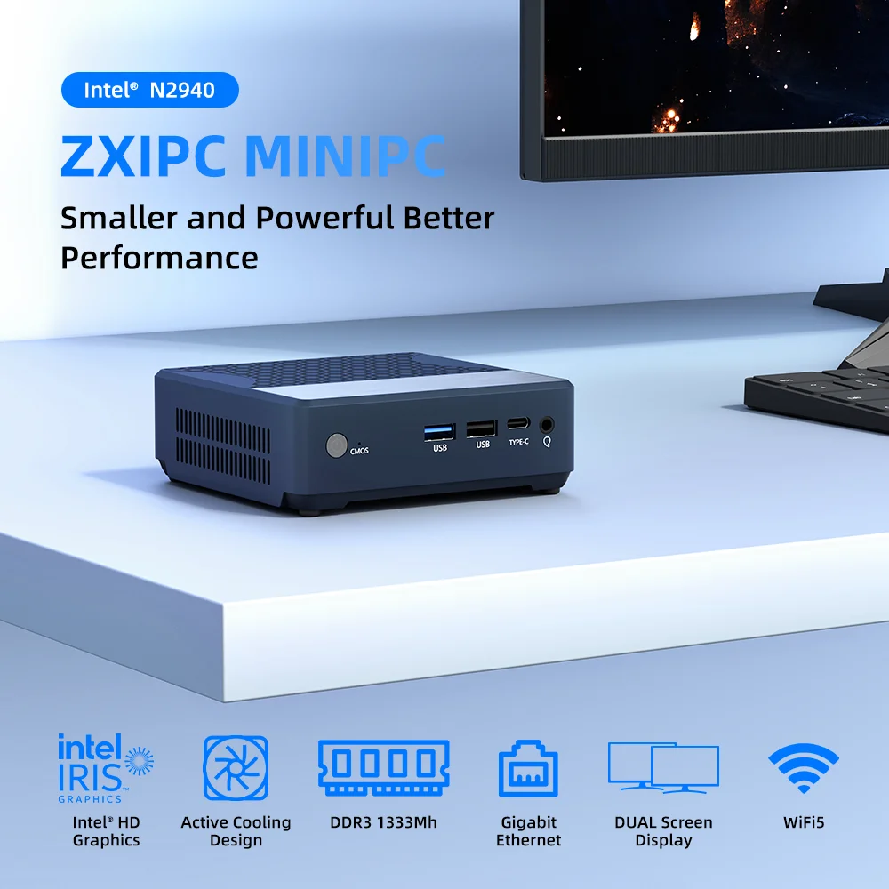 ZXIPC МИНИ-ПК Zen+ Pocket Intel ®   Bay Trail N2940 Двойной дисплей Intel ®   HD Graphics 1G LAN WIFI5 BT 4.2 DDR3 NUC