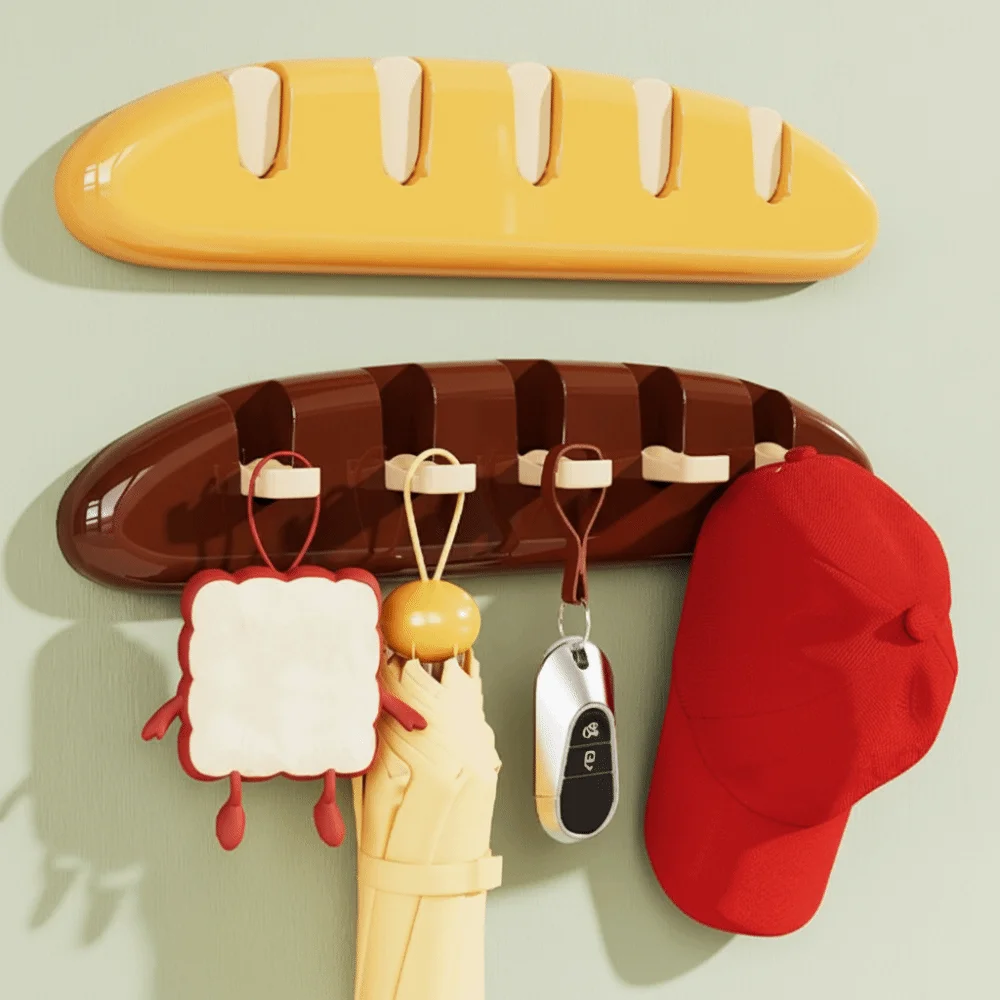 

Creative Bathroom Storage Hook Bread Detachable Sundries Storage Holder INS Wall Mounted Key Hook Rack For Kitchen Bedroom