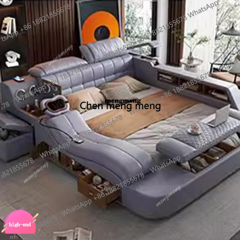 

Мягкая кровать с изголовьем класса люкс, кожаная, с массажем, минималистичная, с местом для хранения, современная, в стиле татами, двуспальная, для спальни