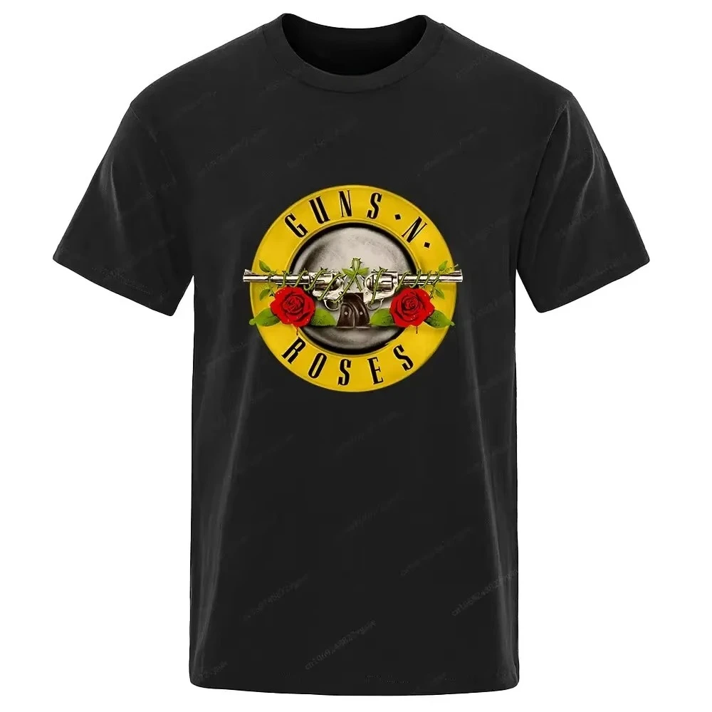 

2025 New Summer Guns N Roses T-Shirt Cotton Hard Rock Band Men's and Women's Ted Hip Hop Clothing Music Clothing T-Shirt