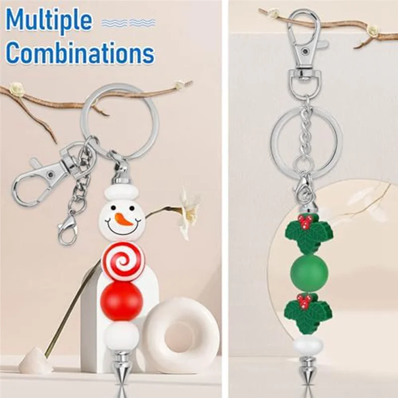 A19E-12 Pcs Beadable Keychain Bar, Silver Bead Keychain Beaded Keychain For Pendant DIY, For Keychain Making Making Gift