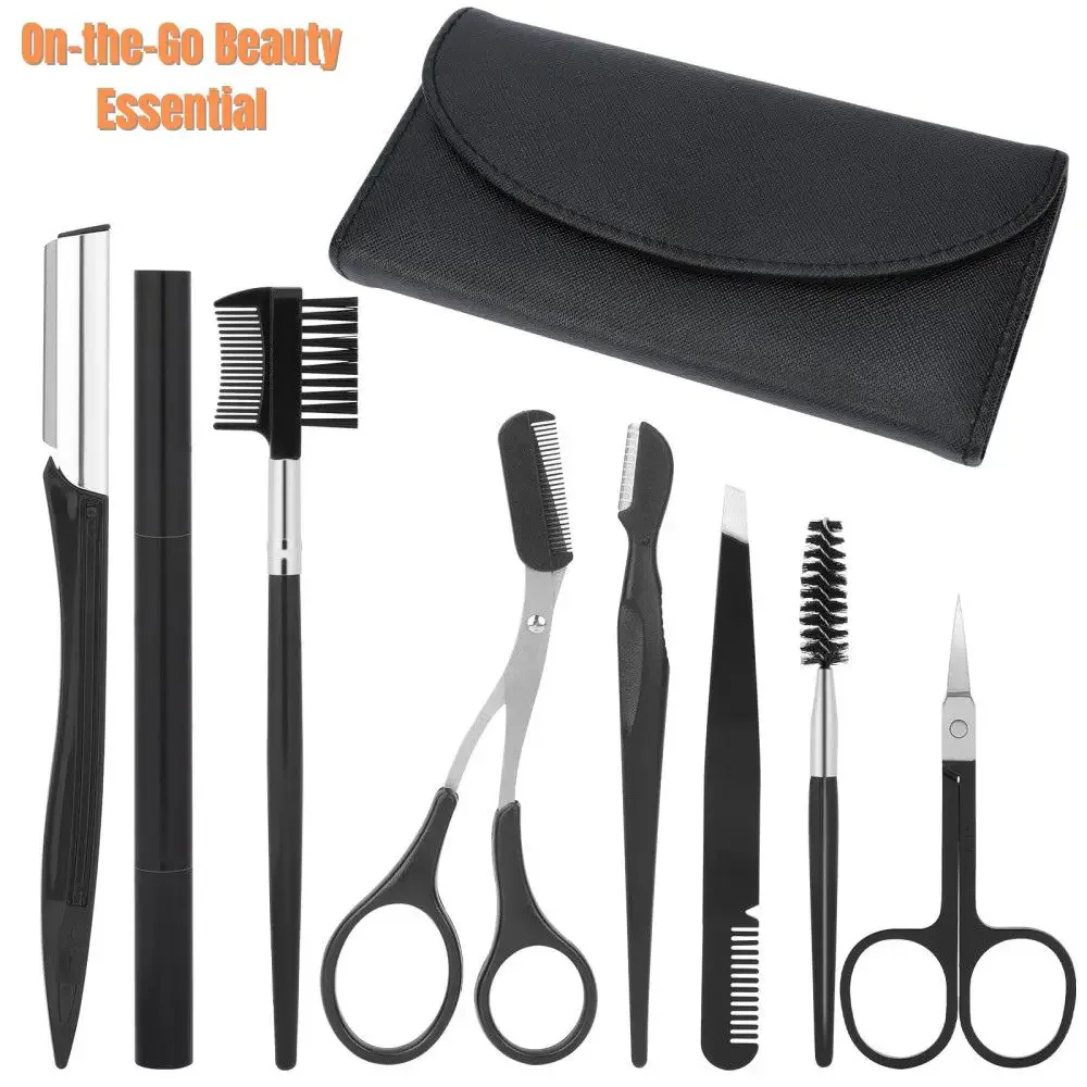 

Набор для ухода за бровями с бритвой, ножницами, пинцетом, расческой и щеткой, полный набор из 8 предметов для мужчин и женщин с сумкой, набор для ухода за бровями