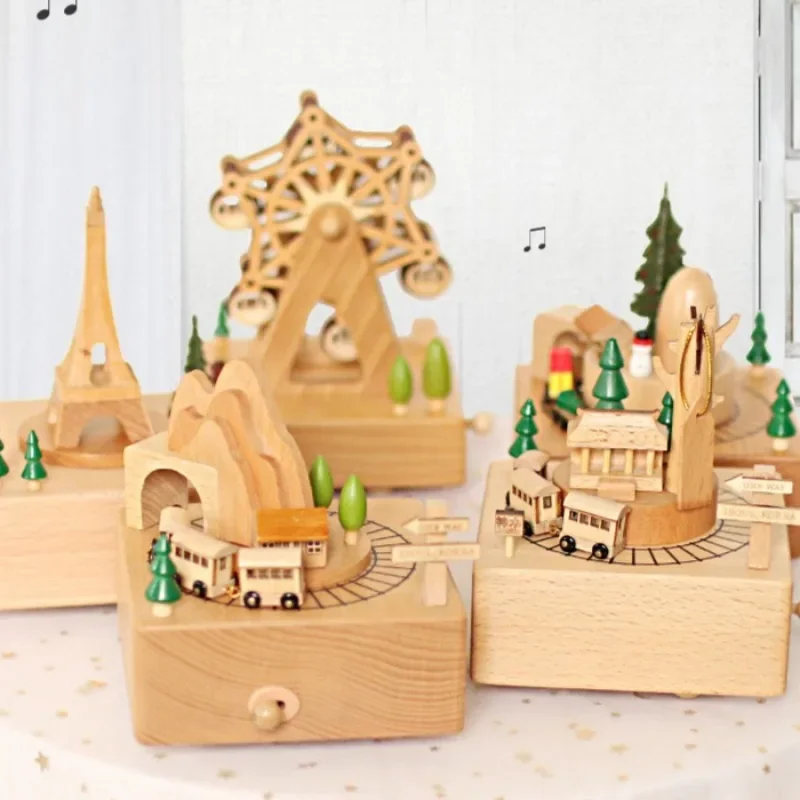 Elegant Wooden Music Box Carousel Rotating Birthday Gift for Girls Women Valentine Day Present Exquisite Handcrafted Design