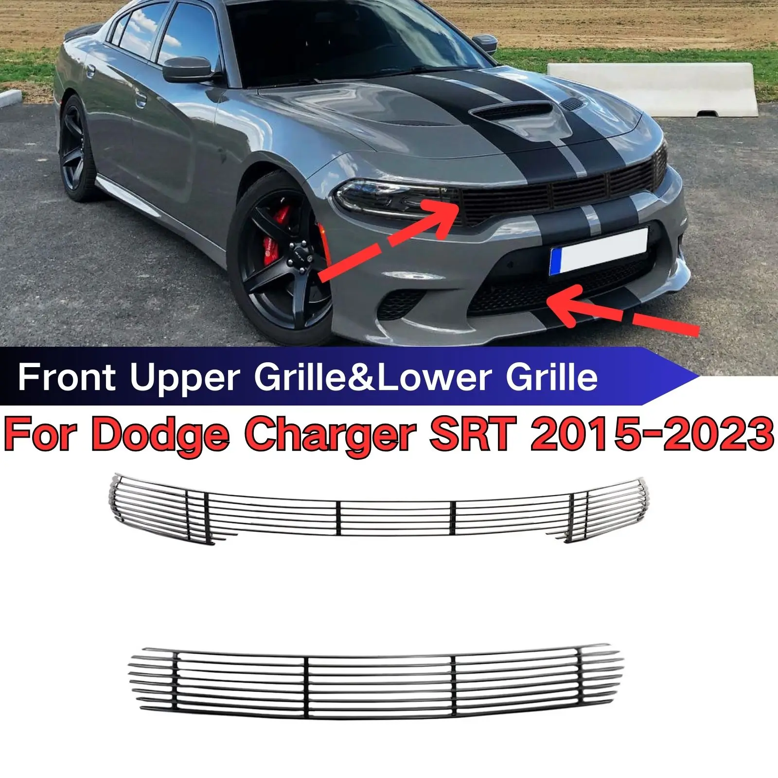 Bumper depan atas kisi jala & kisi bawah untuk menghindari pengisi daya SRT 2015 2016 2017 2018-2023 Set Aksesori Tubuh Kit mobil