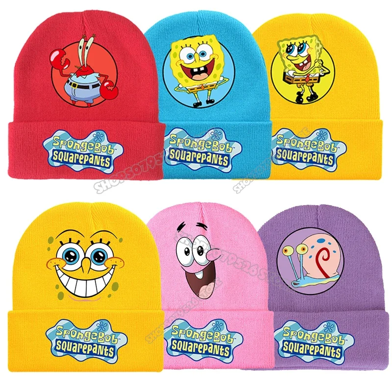 SpongeBobs Kinder Winter Mützen Patrick Star Strickmütze Anime Junge Mädchen Thermo Beanie Cap Niedliche Cartoon Kinder Motorhaube