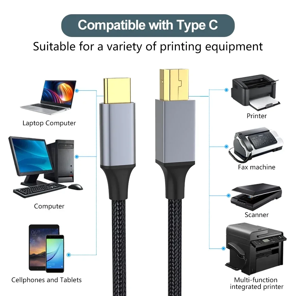 Type-c To USB Square Mouth Mobile Phone Printing Cable Suitable For HP Lenovo Brothers Canon Samsung Printer Connection Cable