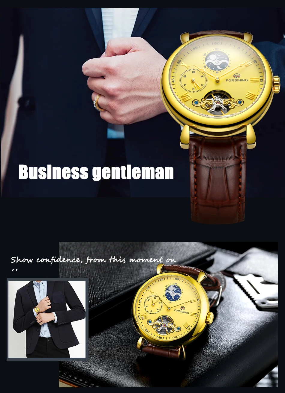 High Quality Multiple Time Zon Moonphase Automatic Watch Fashion Luxury Skeleton Mechanical Watches Leather Belt Mens Wristwatch