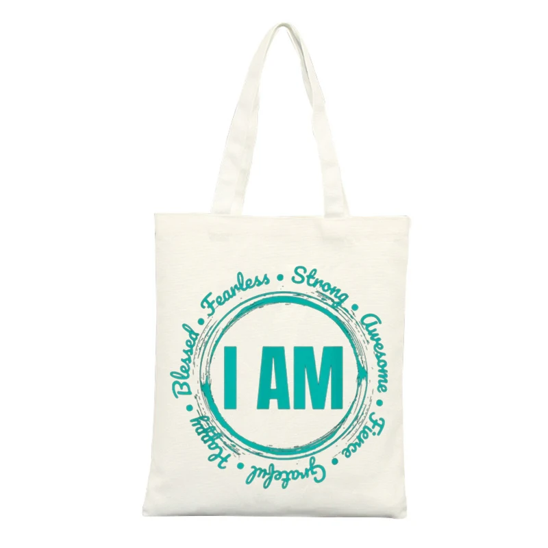 Typography Print Canvas Tote Bag, Casual Style for Daily Shopping and Outings