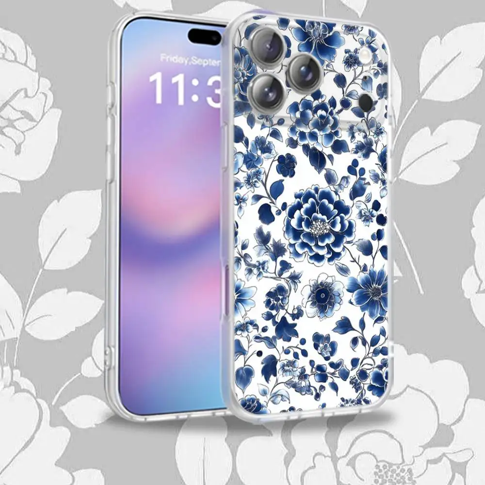 حافظة هاتف P-Porcelain B-Blue and White لهاتف iPhone 15,12,11,14,13,17,16,Plus,Air,Pro,Max,E,Mini for Magsafe Magnetic Frosted