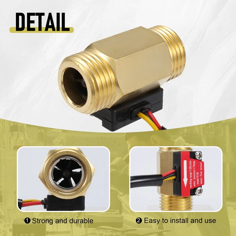 1 Piece Of Yf-B1 Turbine Water Flow Sensor G1 / 2 Inch Electromagnetic Brass In-Line Hall Switch Male Thread 1-25 L/Min