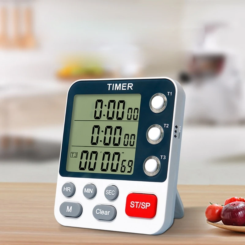 Digital Dual Kitchen Timer Stopwatch Large Display Adjustable Volume Alarm Stand