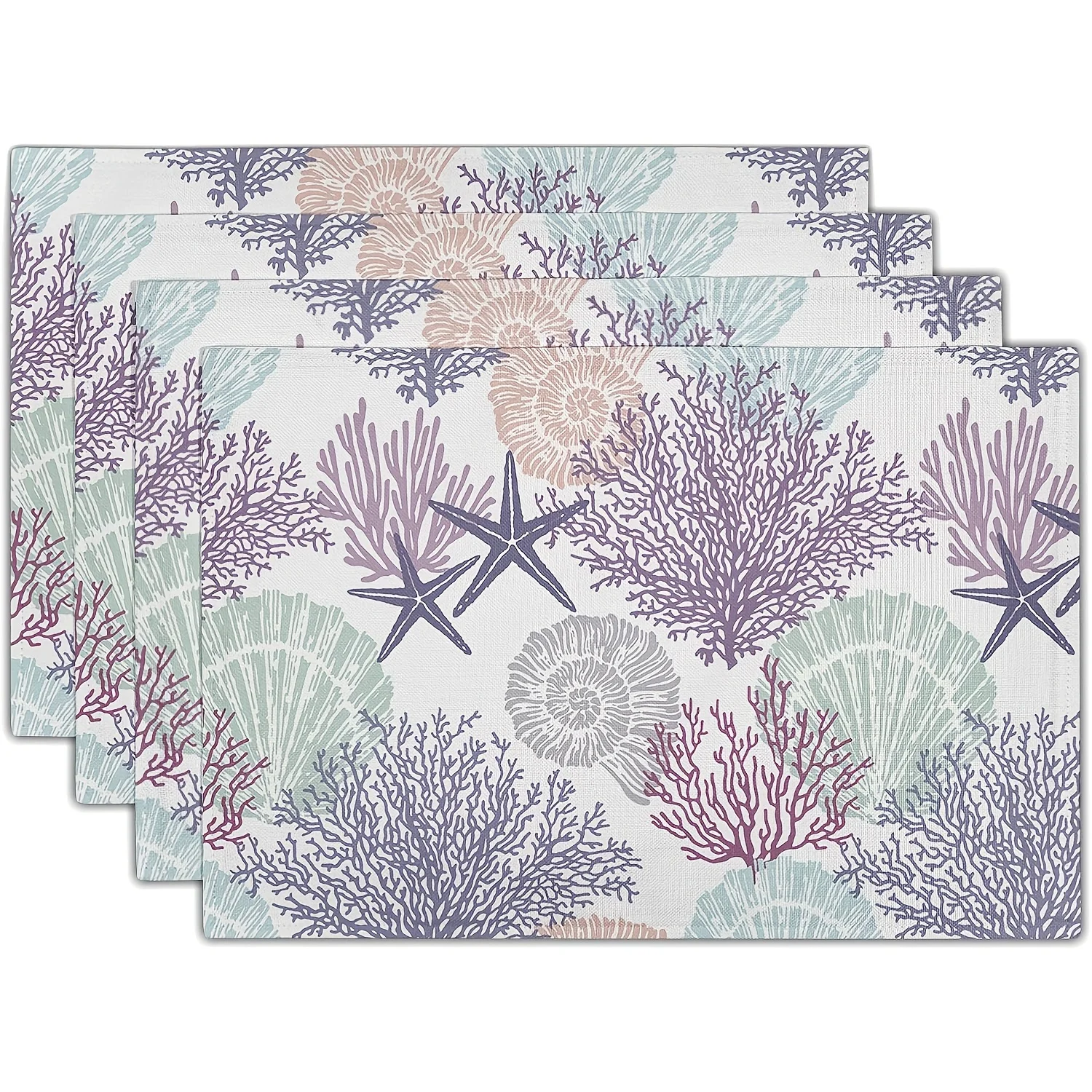 Coral Starfish Seashell Printed Placemats Heat Resistant Nautical Coastal Dining Beach Party Everyday Family Table Decor