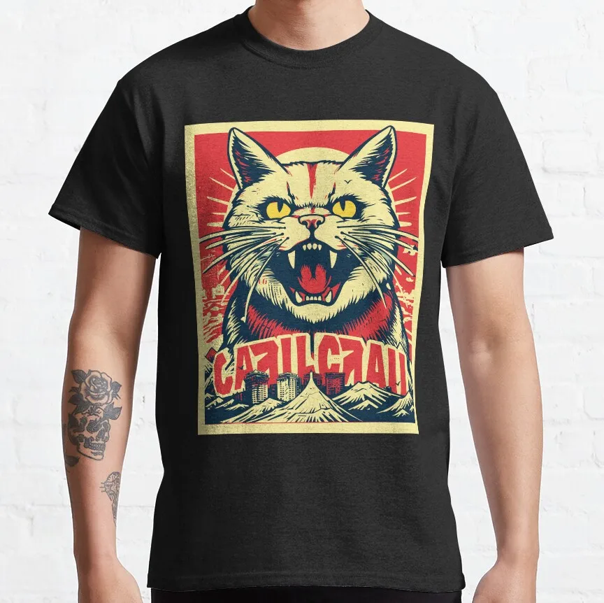 

0925 Catzilla King of Monster Gift t shirt for Cat Lover 100% cotton printed Cute kitty Graphic tee Short Sleeve y2k clothes