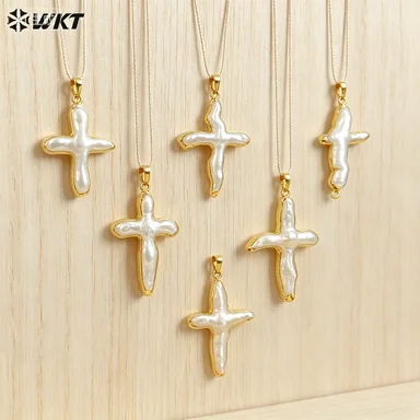 WT-P346 Procurement Natural freshwater pearl cross shaped pendant can be made into necklace earrings jewelry accessories